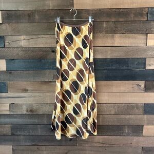 Vintage Geo Print Loco Lindo A-Line Skirt Brown Tan Boho Mod Y2K Large